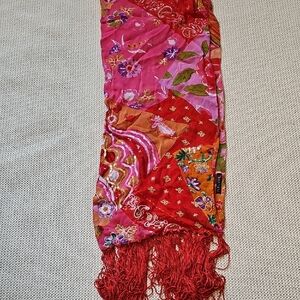 Vibrant Red and Pink Floral Scarf Beautiful Beading